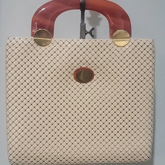 Vtg. WHITING & DAVIS MESH PURSE w/ Tortoise Lucite Handles - Picture 2 of 8